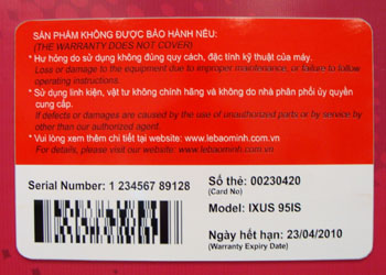 Thẻ bảo hành có mã vạch 